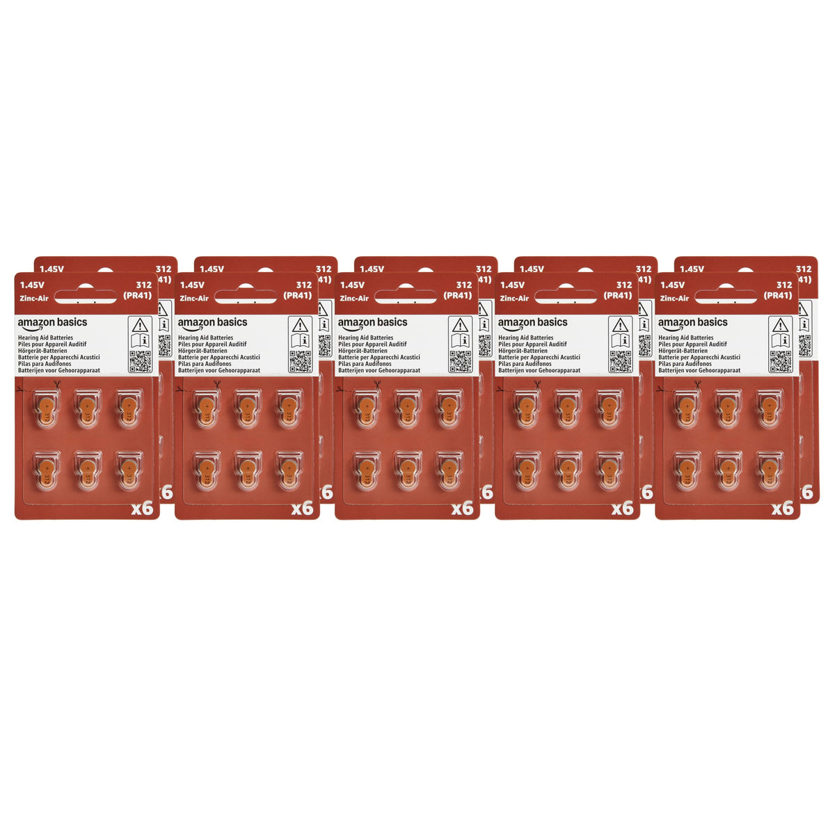 Amazon Basics 312 battery in packaging with brown tab for easy access