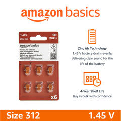 Amazon Basics 312 zinc air battery provides reliable power for hearing aids