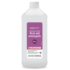 Amazon Basics Isopropyl Alcohol 91% bottle ready for quick antiseptic use on minor cuts