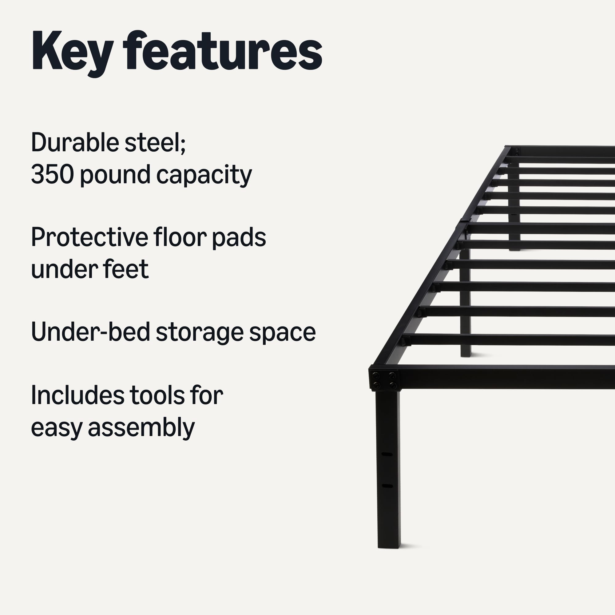 Amazon Basics bed frame being assembled with included hardware for quick setup.