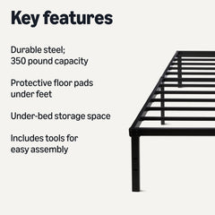 Amazon Basics bed frame being assembled with included hardware for quick setup.