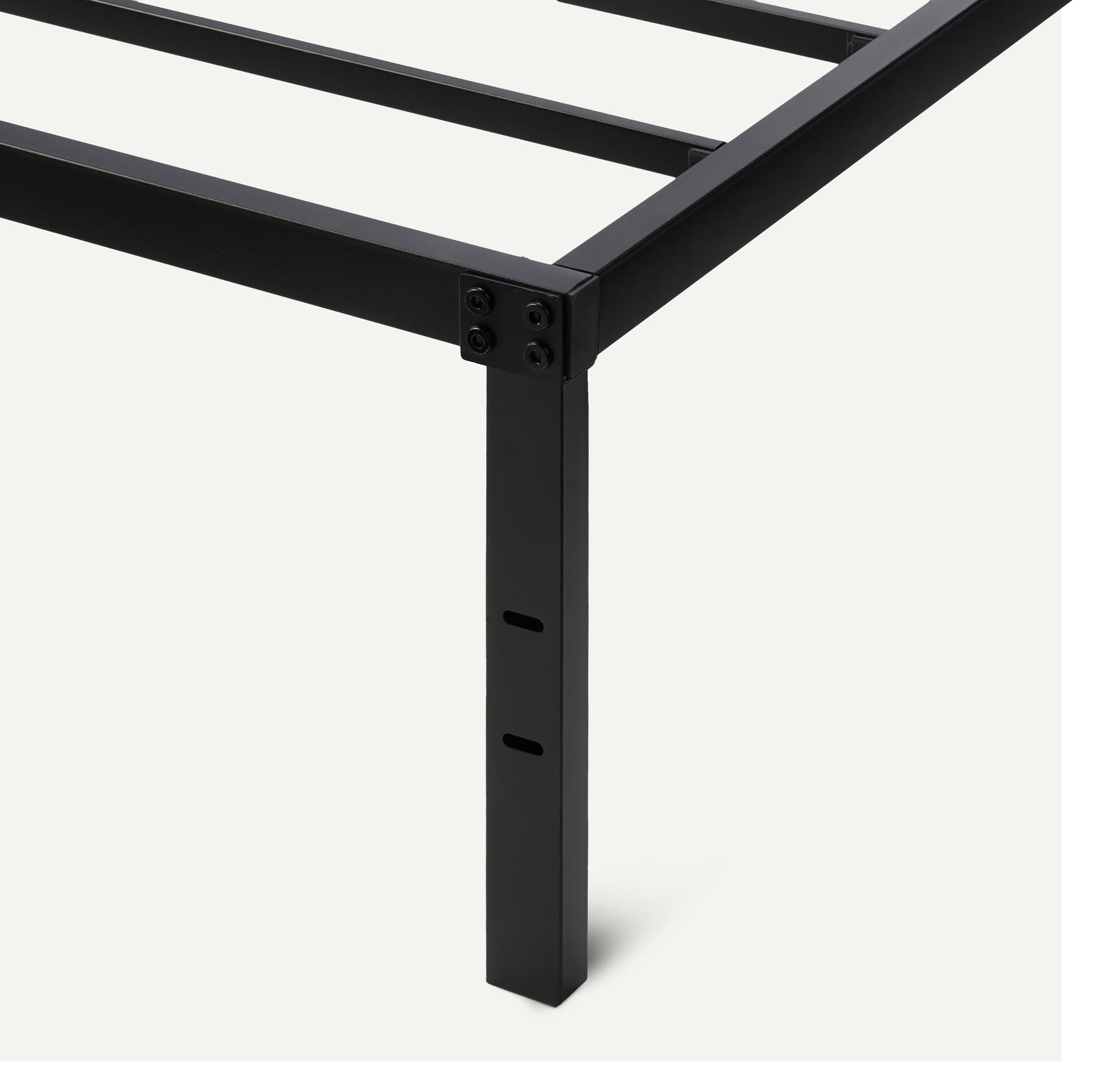 Amazon Basics frame shown with headboard compatibility for customized bedroom style.
