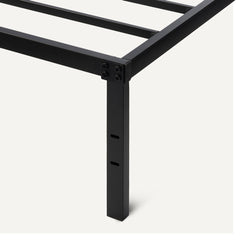 Amazon Basics frame shown with headboard compatibility for customized bedroom style.