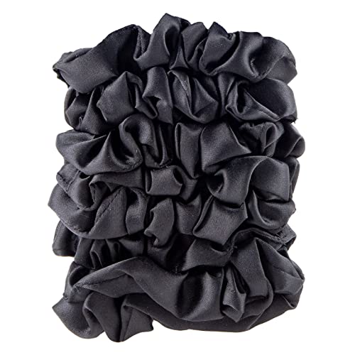 Amazon Basics satin scrunchies in a ponytail show secure, frizz-free hold.