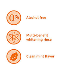 Amazon Basics Mouthwash pour image illustrating usage in daily oral care routine.