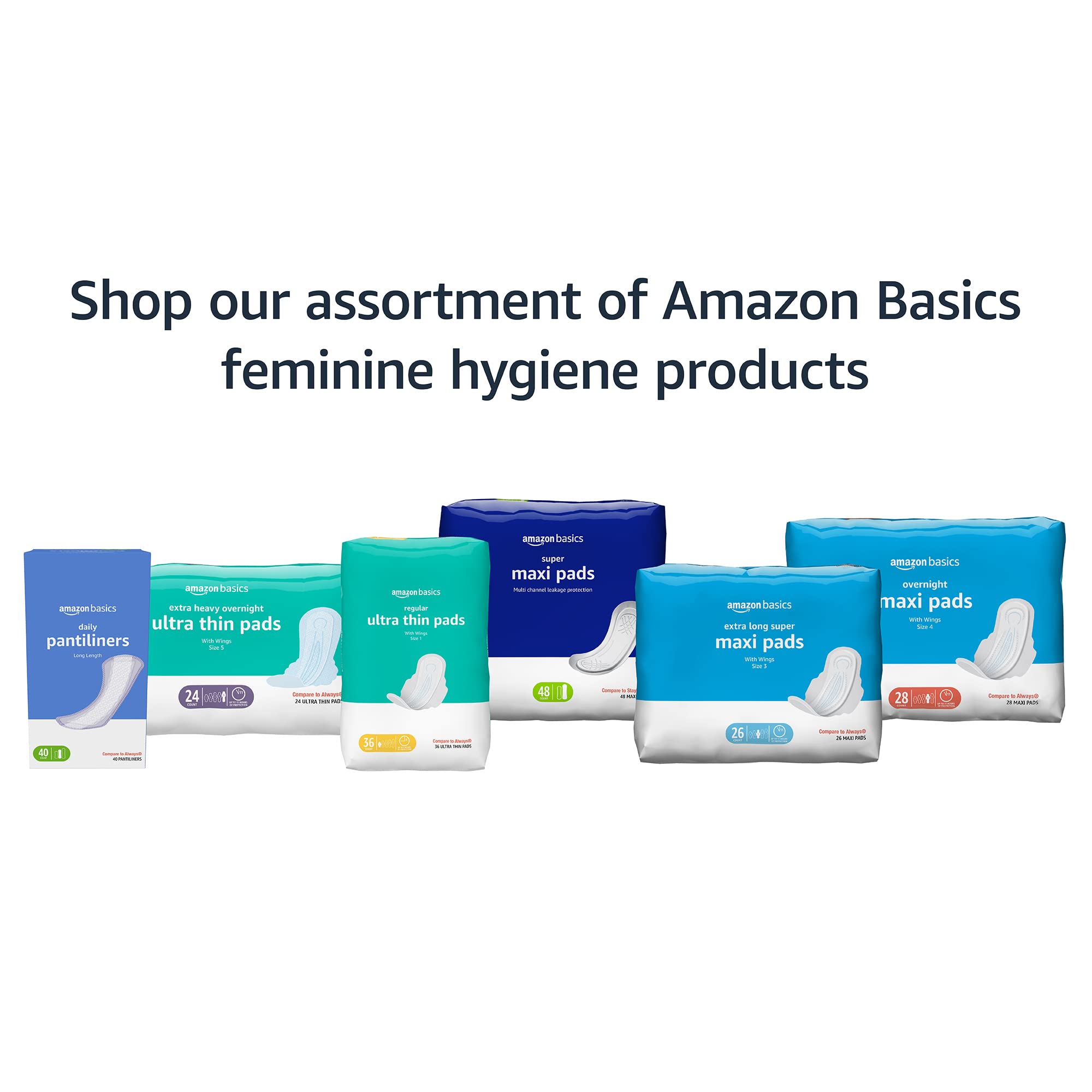 Amazon Basics Ultra Thin Pads with Flexi-Wings, pack of 4x28 offers convenient value.