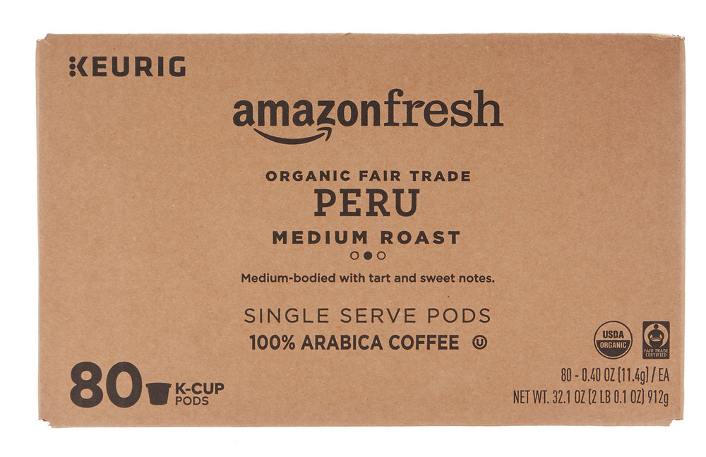 80-count AmazonFresh K-Cups compatible with Keurig machines for quick, mess-free brews.