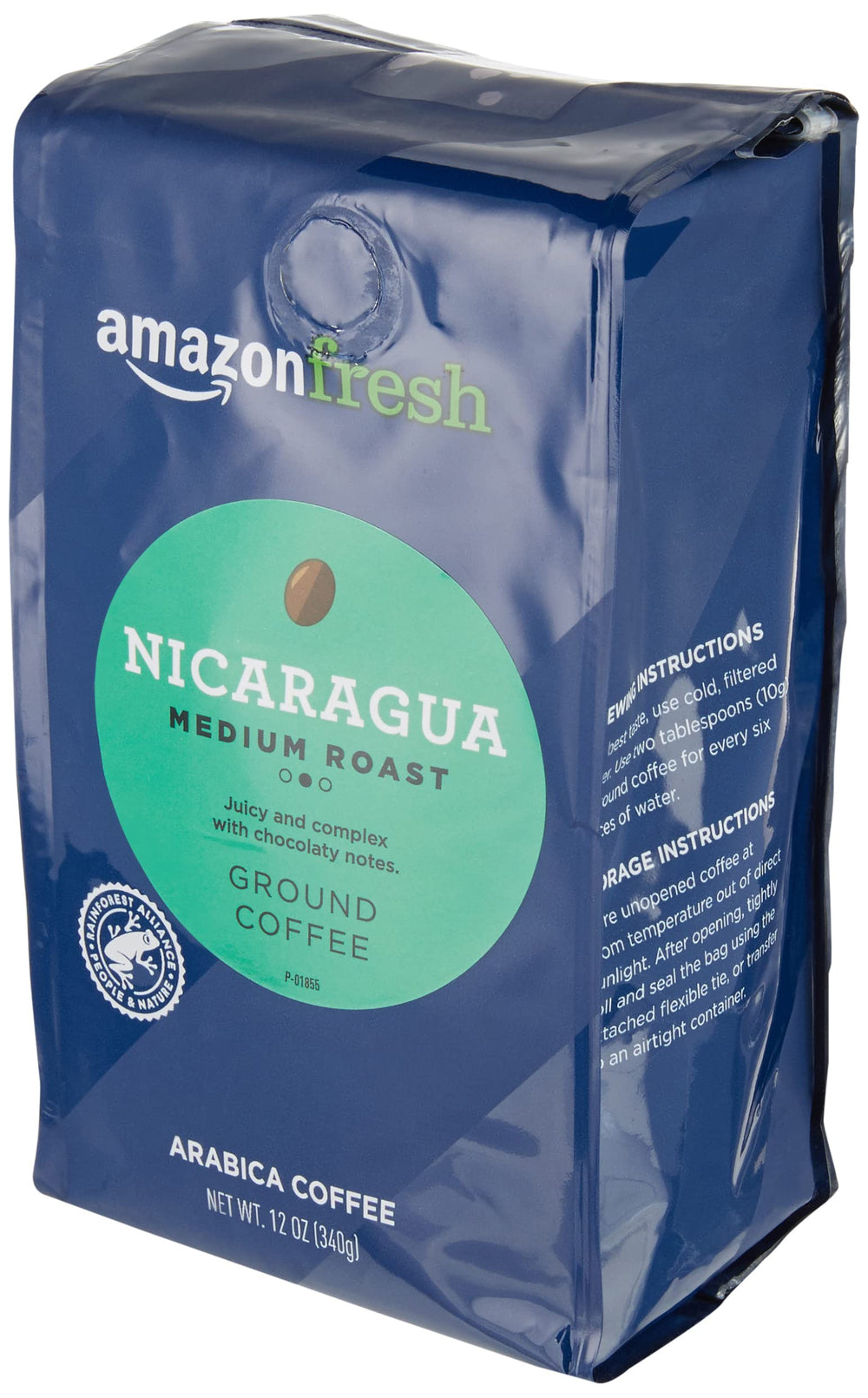 Amazon Fresh Arabica origin Nicaragua label highlights origin and flavor potential.