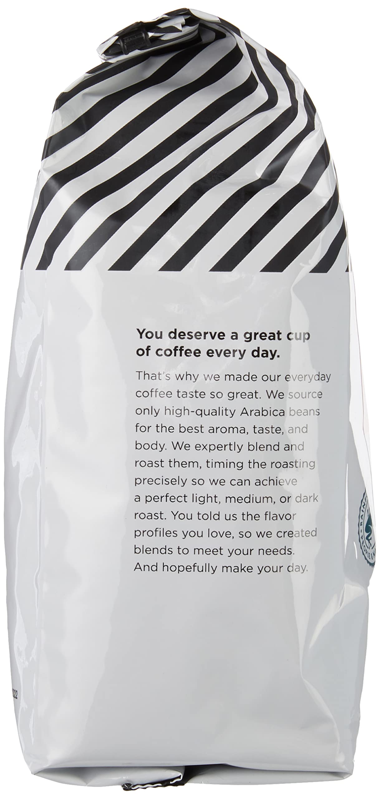 Amazon Fresh Colombia ground coffee bag label highlights quality and freshness for your kitchen.