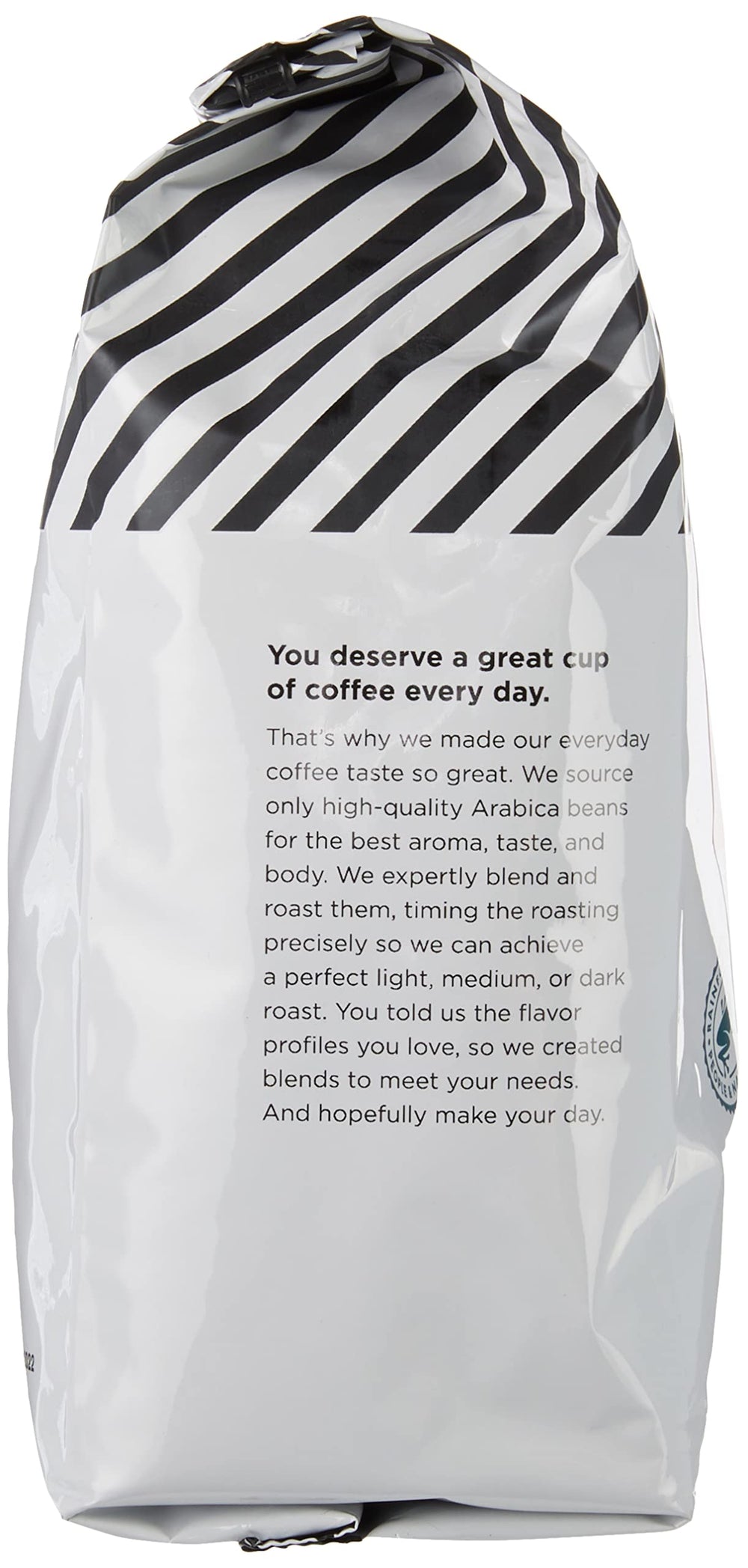 Amazon Fresh Colombia ground coffee bag label highlights quality and freshness for your kitchen.