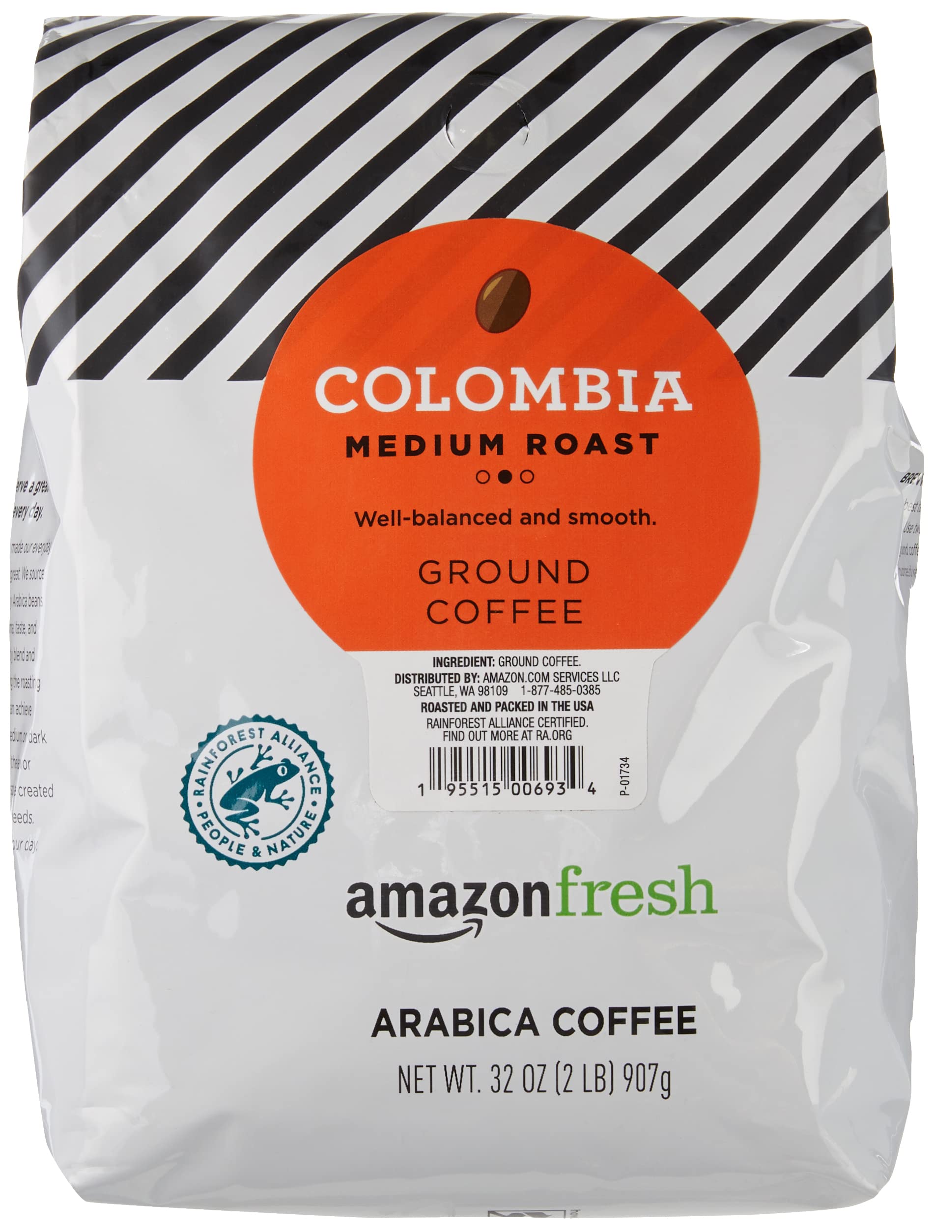 Amazon Fresh Colombia ground coffee bag ready for a fresh, balanced brew at home.