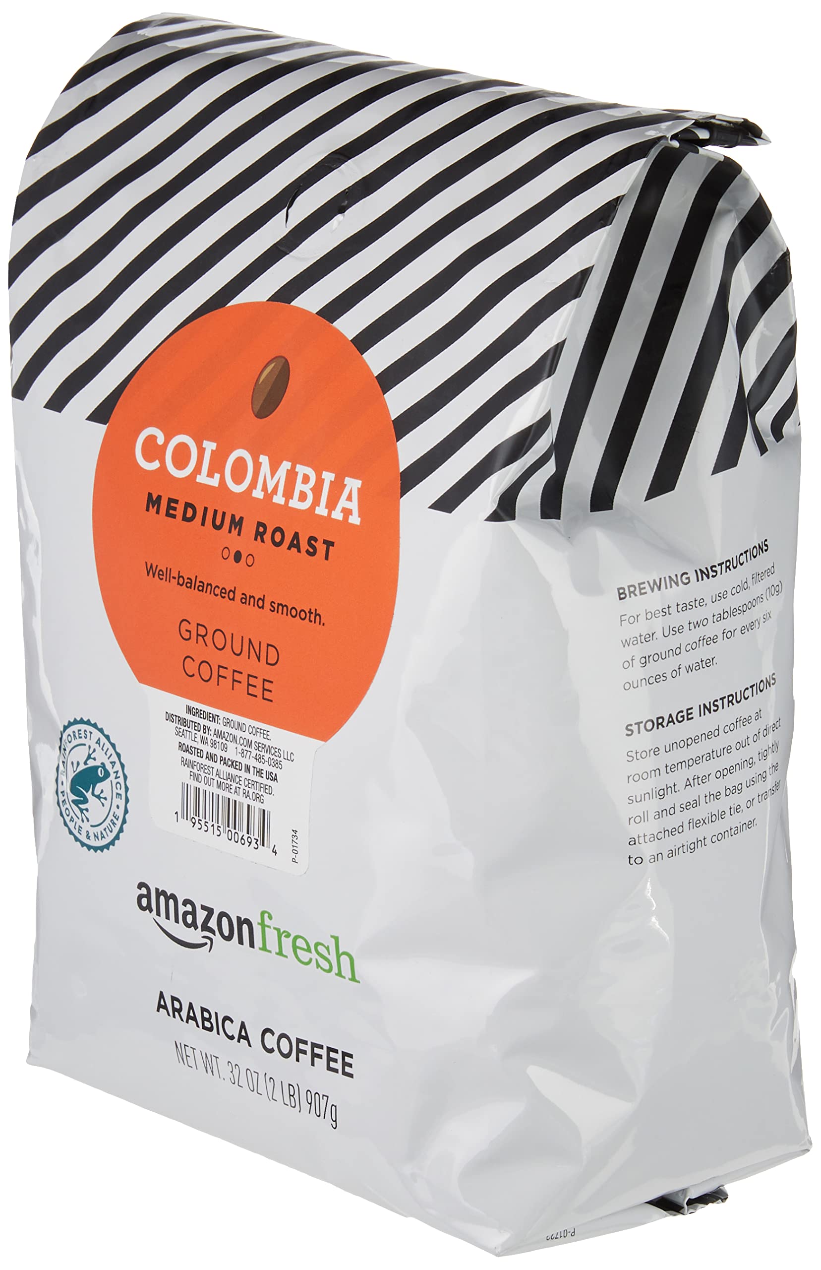 Amazon Fresh Colombia ground coffee beans close-up showing rich aroma for everyday brewing.
