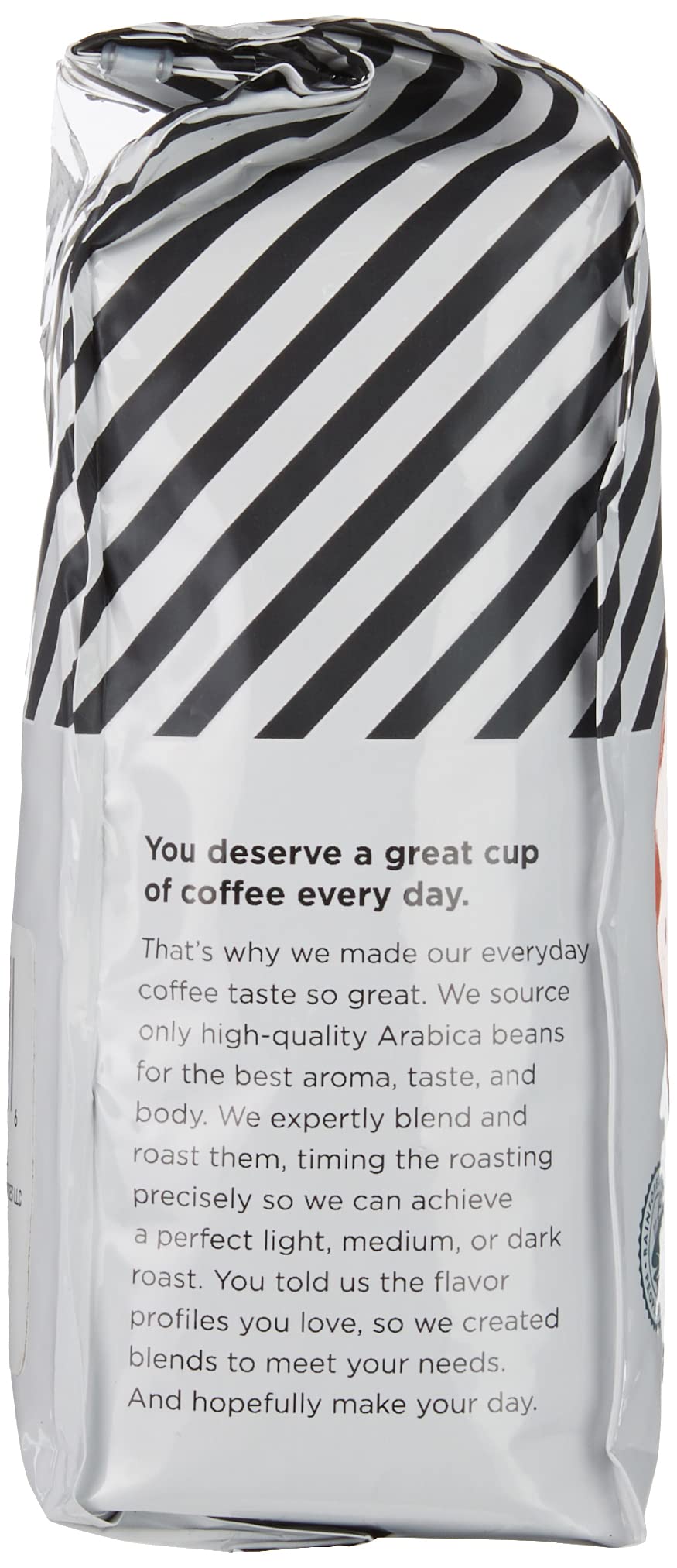 Amazon Fresh Decaf Colombia bags packshot highlights three-pack value and freshness.