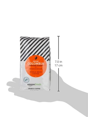 Amazon Fresh Decaf Colombia pour-over setup hints at rich crema and balanced body.