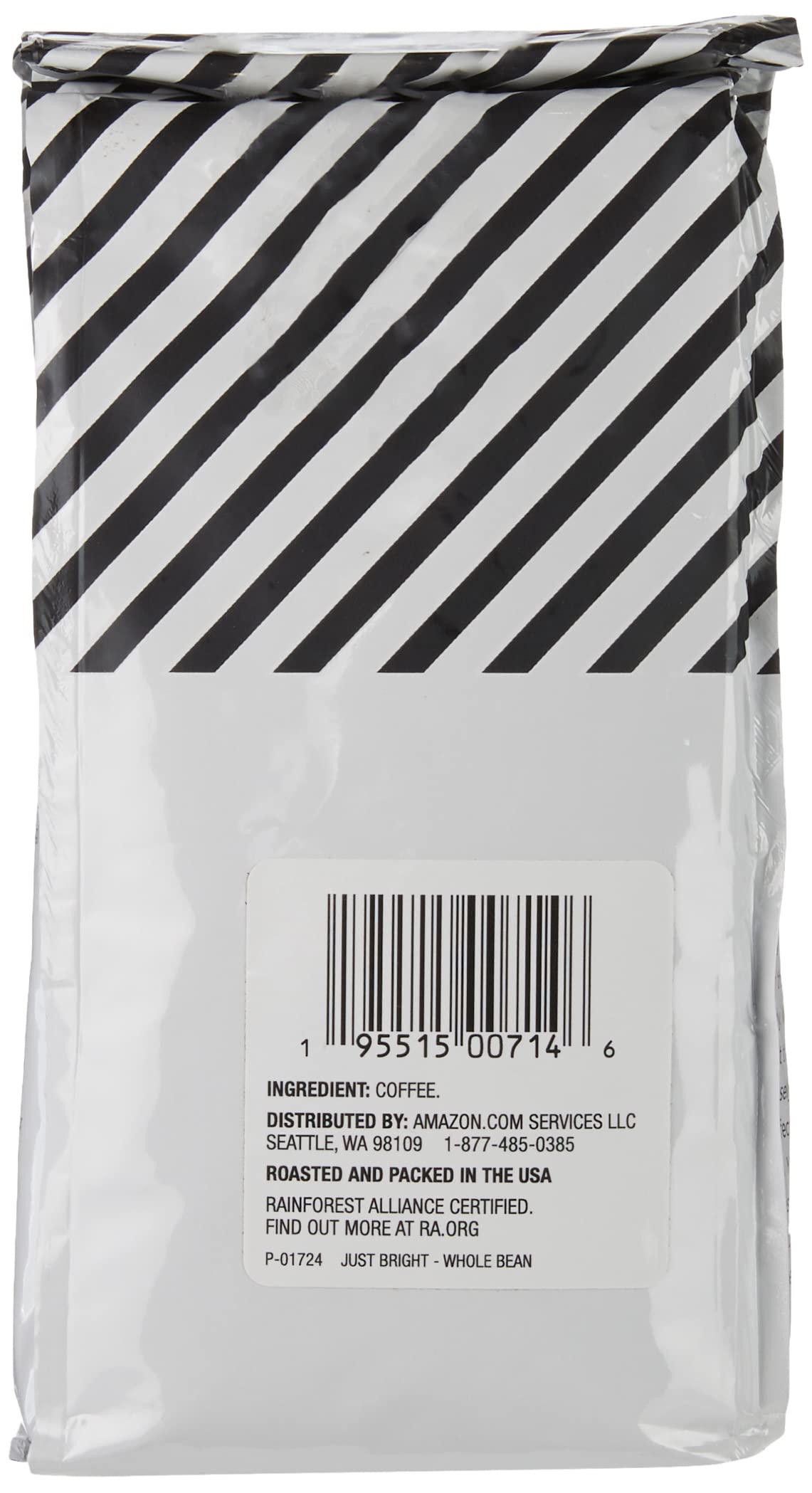 Amazon Fresh Just Bright 12-ounce bag highlighting 100% Arabica beans.