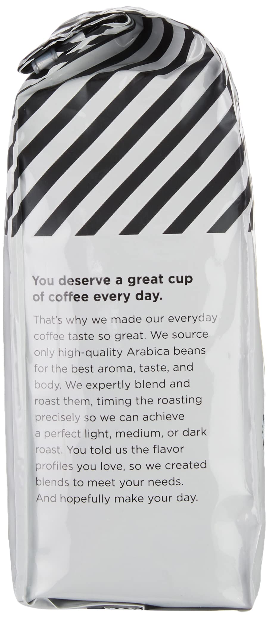 Amazon Fresh Just Bright ground coffee mug steaming with crisp flavor.