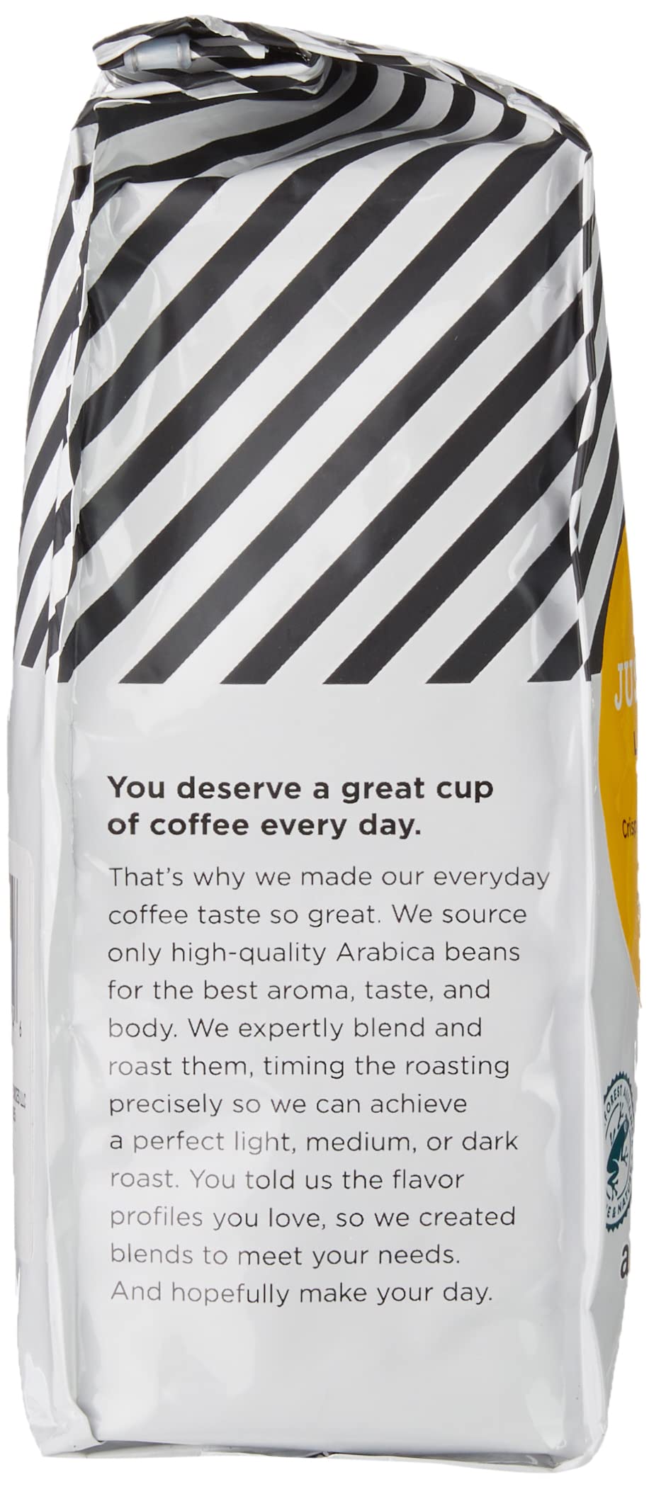 Amazon Fresh Just Bright light roast packaging shows crisp, clean flavor.