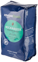 Amazon Fresh Nicaragua coffee medium roast bag displaying premium packaging