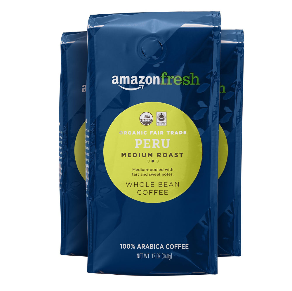 Amazon Fresh peru organic coffee pack three with premium whole beans for home brewing
