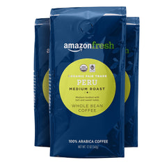 Amazon Fresh peru organic coffee pack three with premium whole beans for home brewing