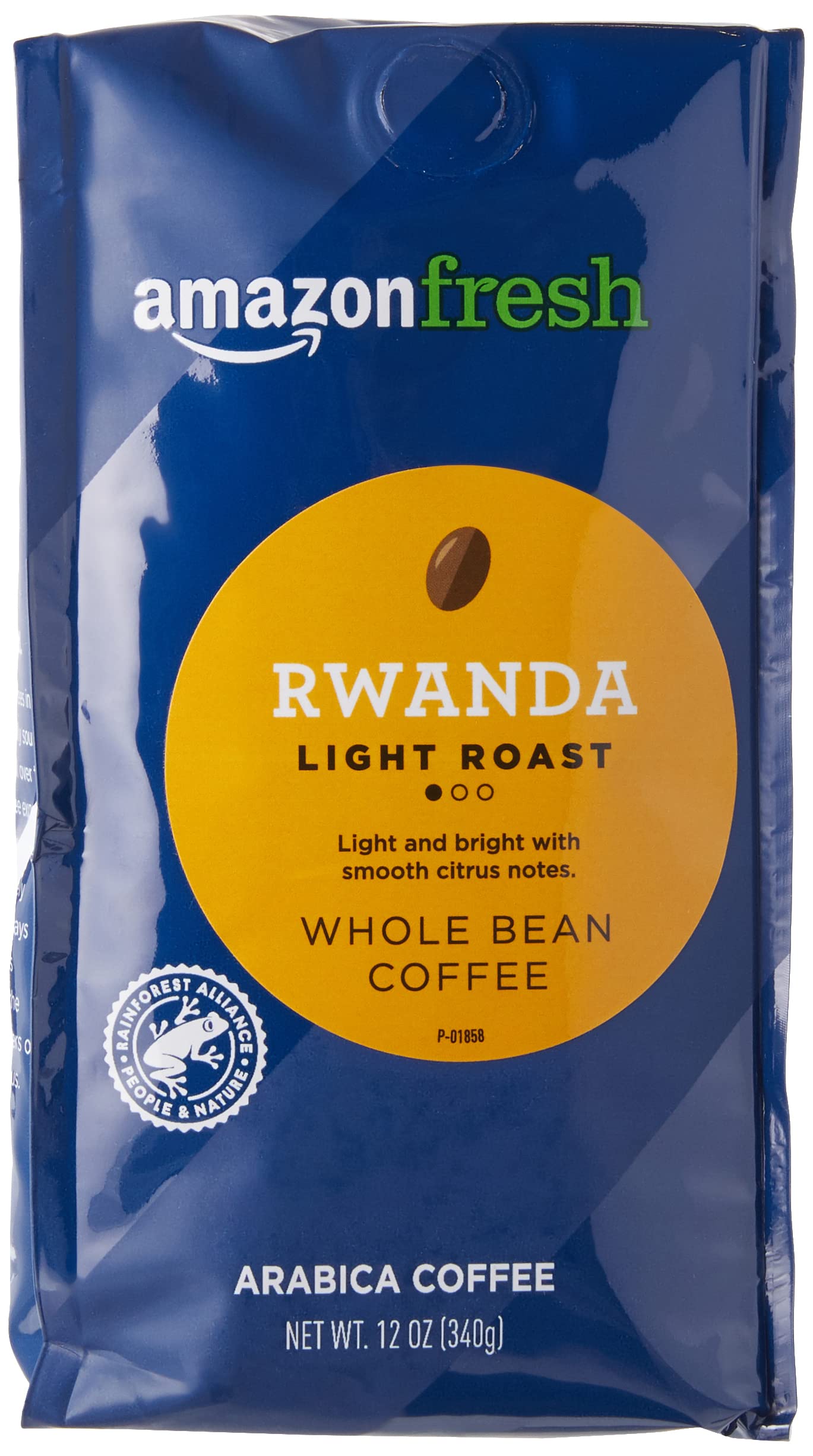 Amazon Fresh Rwanda whole bean bag ready for a fresh grind and rich aroma.