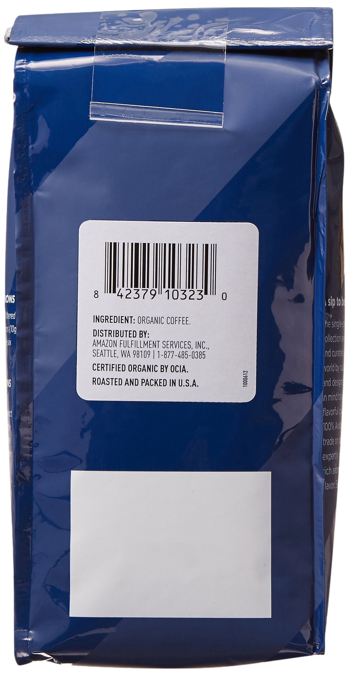 Amazon Fresh Sumatra organic fair trade label emphasizing ethical sourcing.