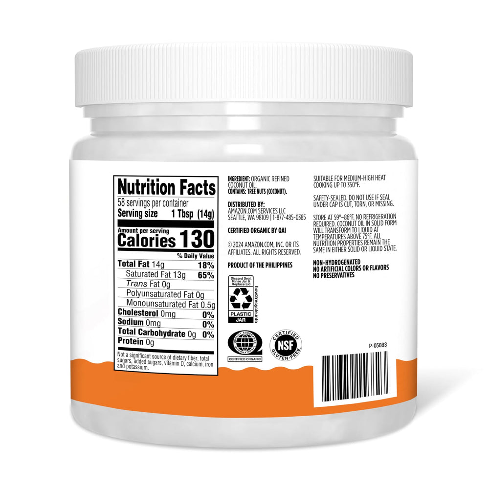 Amazon Grocery Organic Refined Coconut Oil pour bottle in action for sautéing and baking.