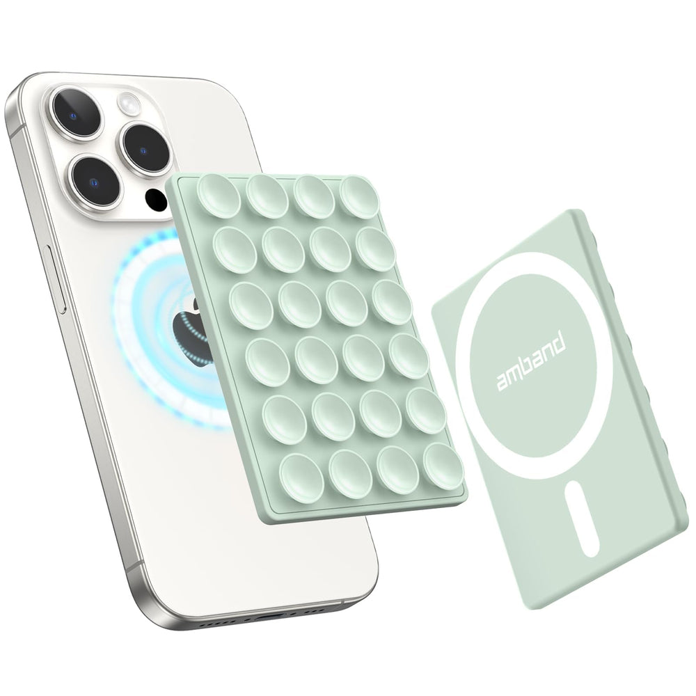 amBand cute preppy silicone suction cup phone mount on mirror enables hands-free videos.