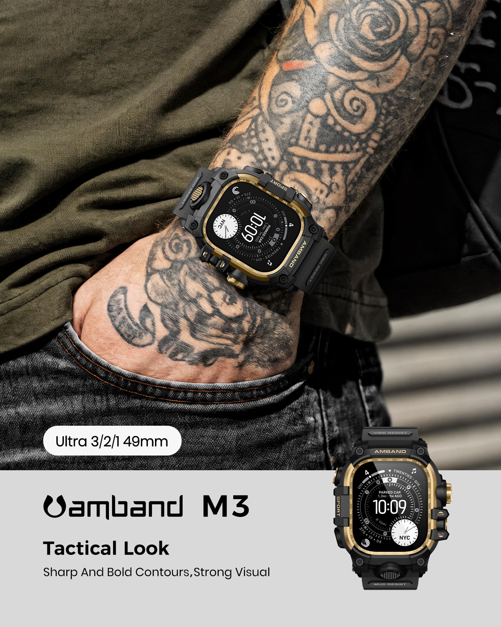amBand rugged case bezel protection emphasizes edge defense against drops.