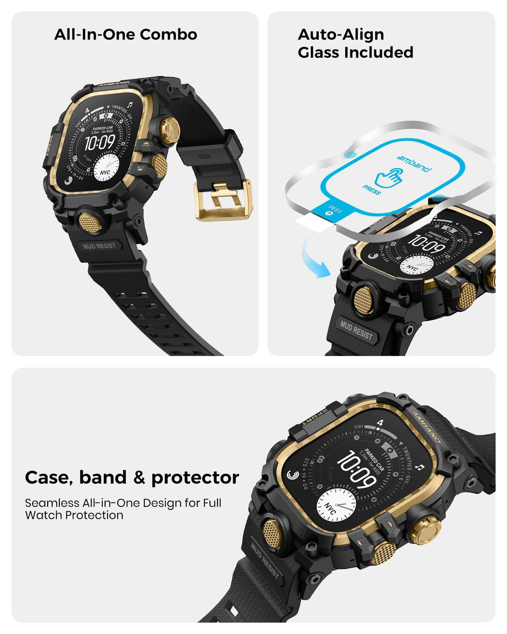 amBand rugged case with tempered glass kit keeps screen clear from smudges.