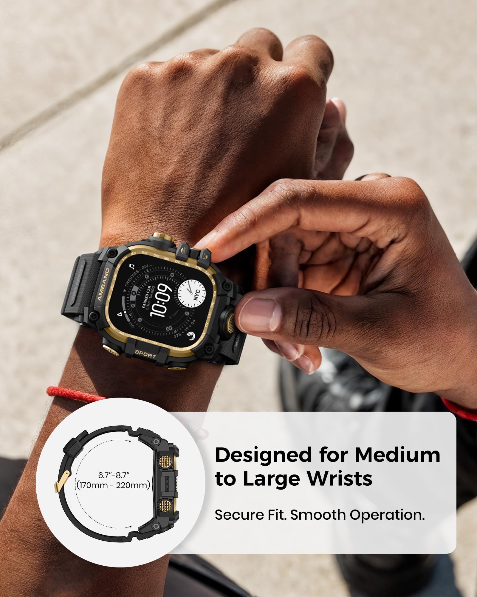 amBand textured strap and knurled crown enable precise control while active.