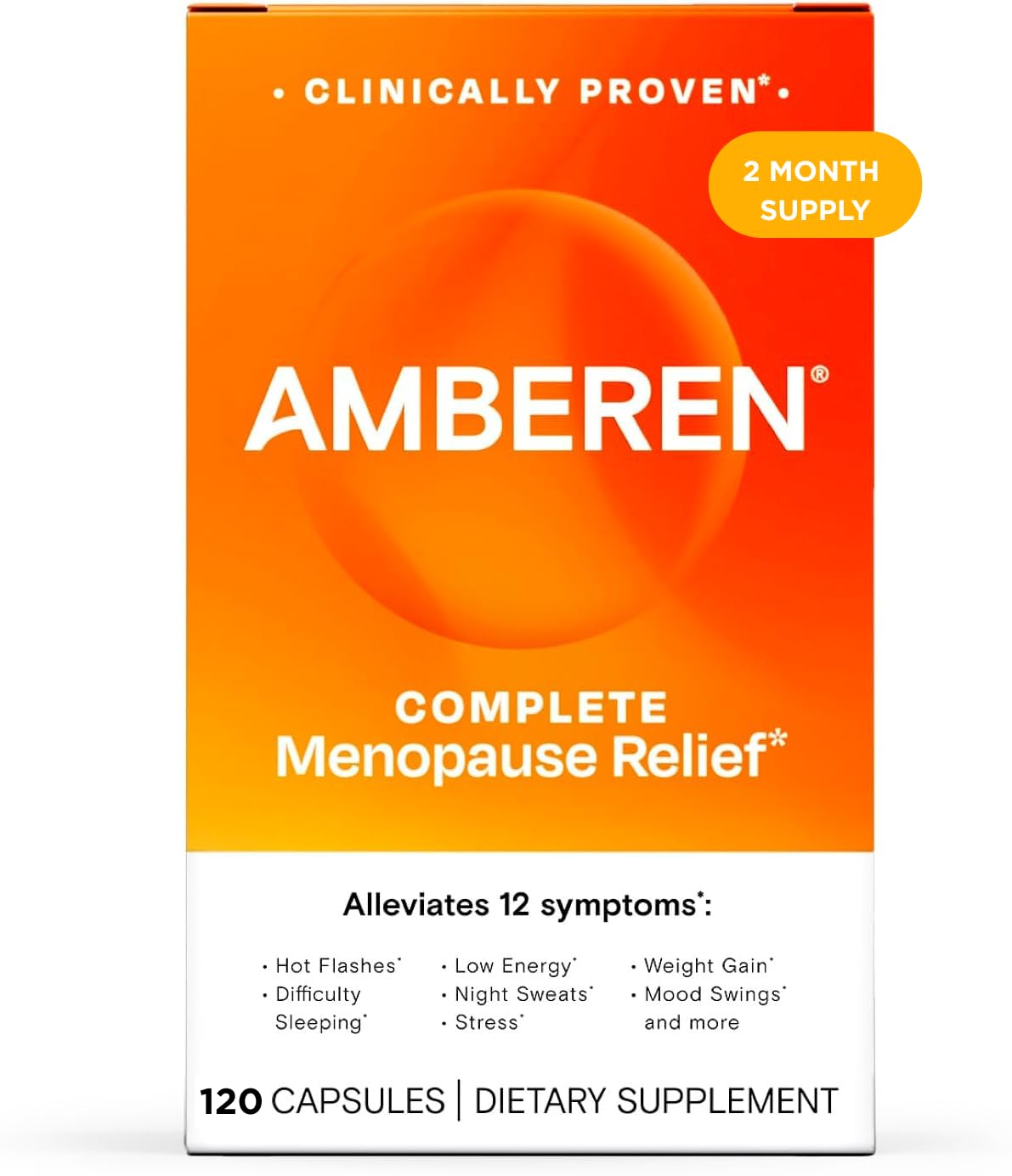 Amberen menopause bottle 120 capsules for hormone balance support.
