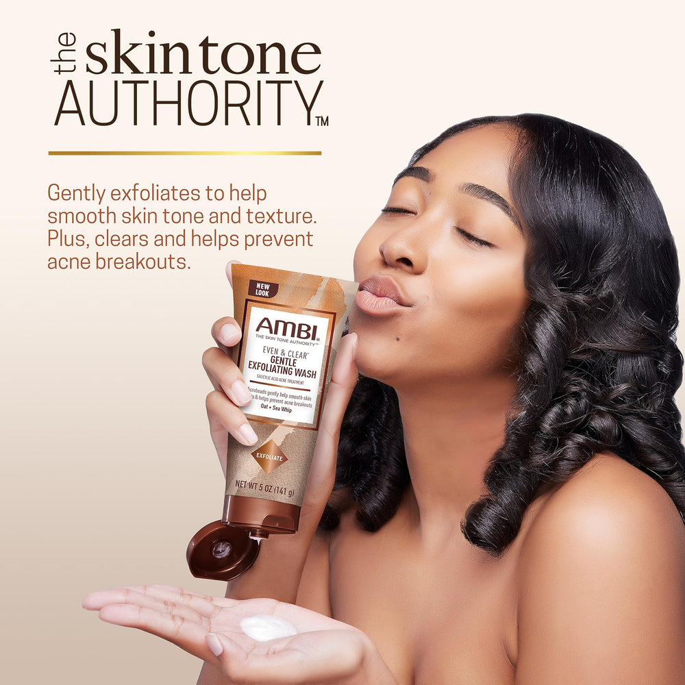 Ambi Even & Clear creamy lather demonstrates gentle cleansing for refined texture.