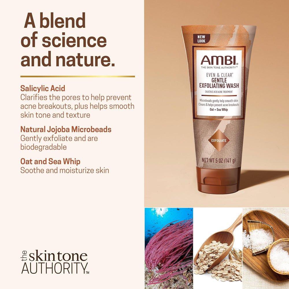 Ambi Even & Clear blends oat and sea whip to soothe and hydrate the skin.