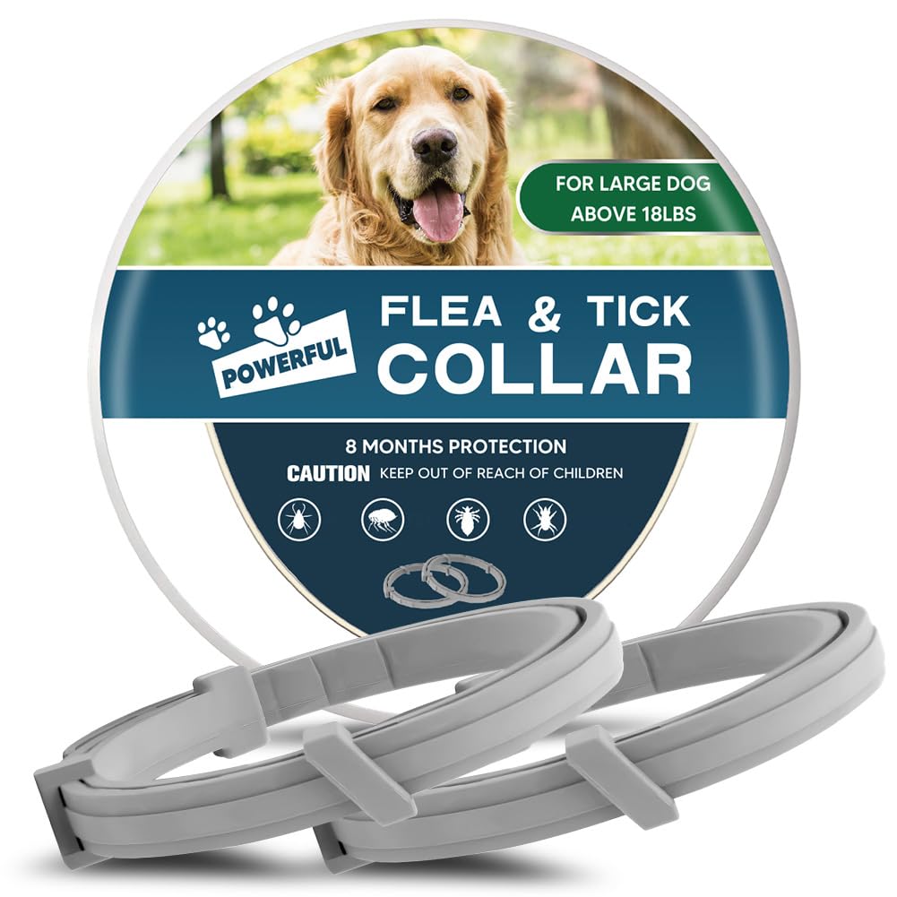 AMDEIUR flea collar packaging for large dogs, easy setup.