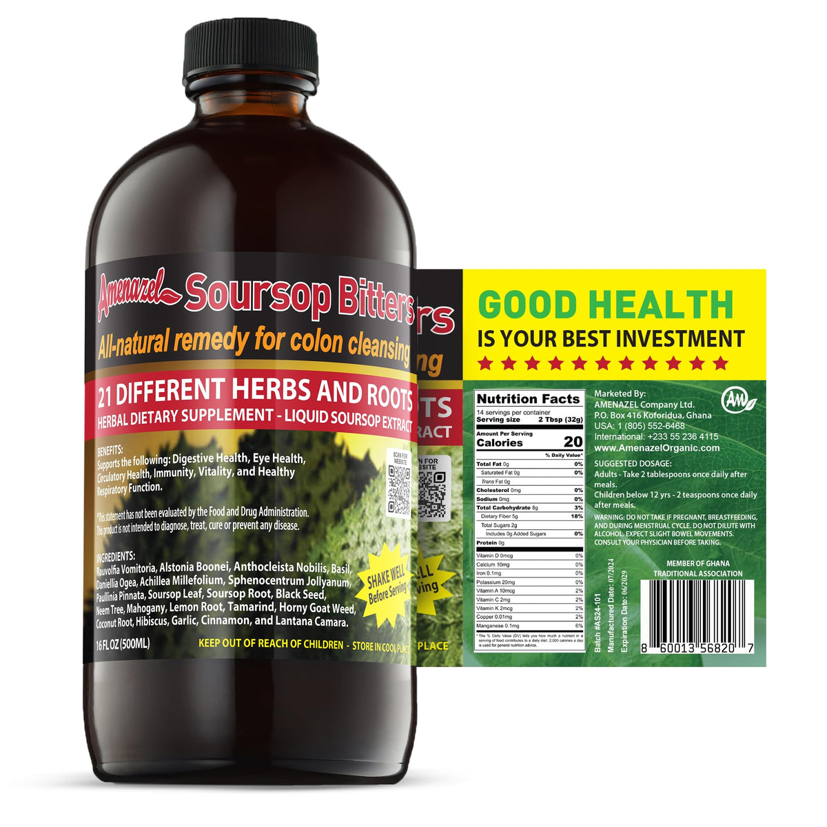 Amenazel Soursop Bitters bottle pour enhances beverage flavor