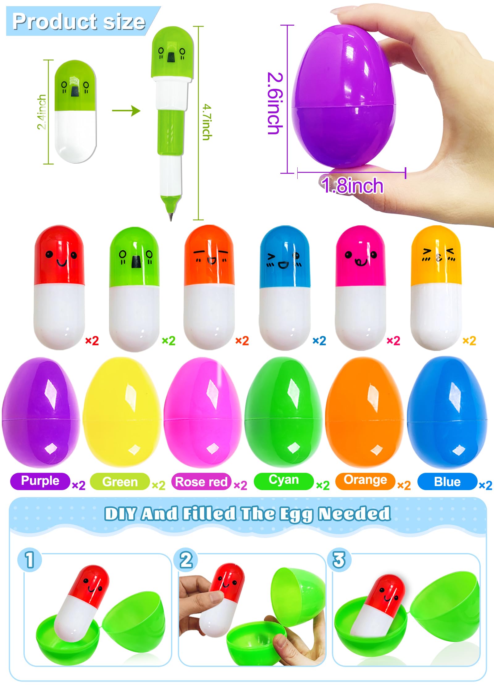 AMENON 12-pack Easter eggs in six colors with surprise toys