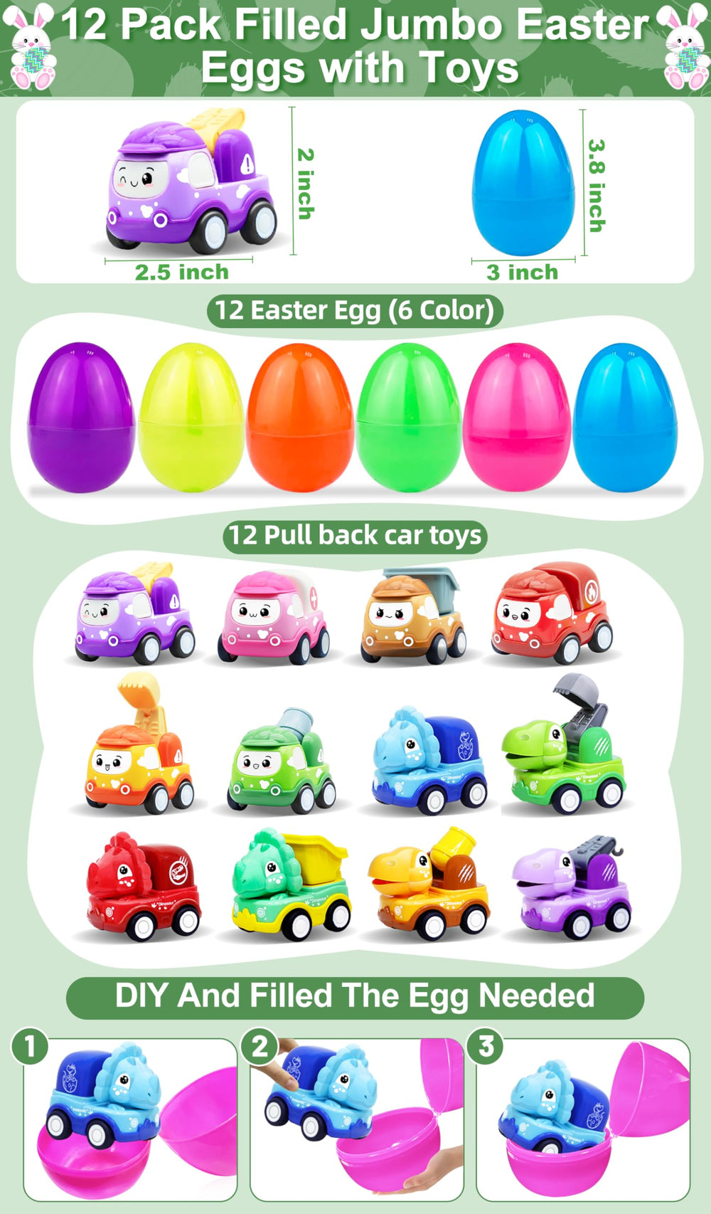AMENON Easter egg set with crane truck pull-back car for kinetic, mess-free fun