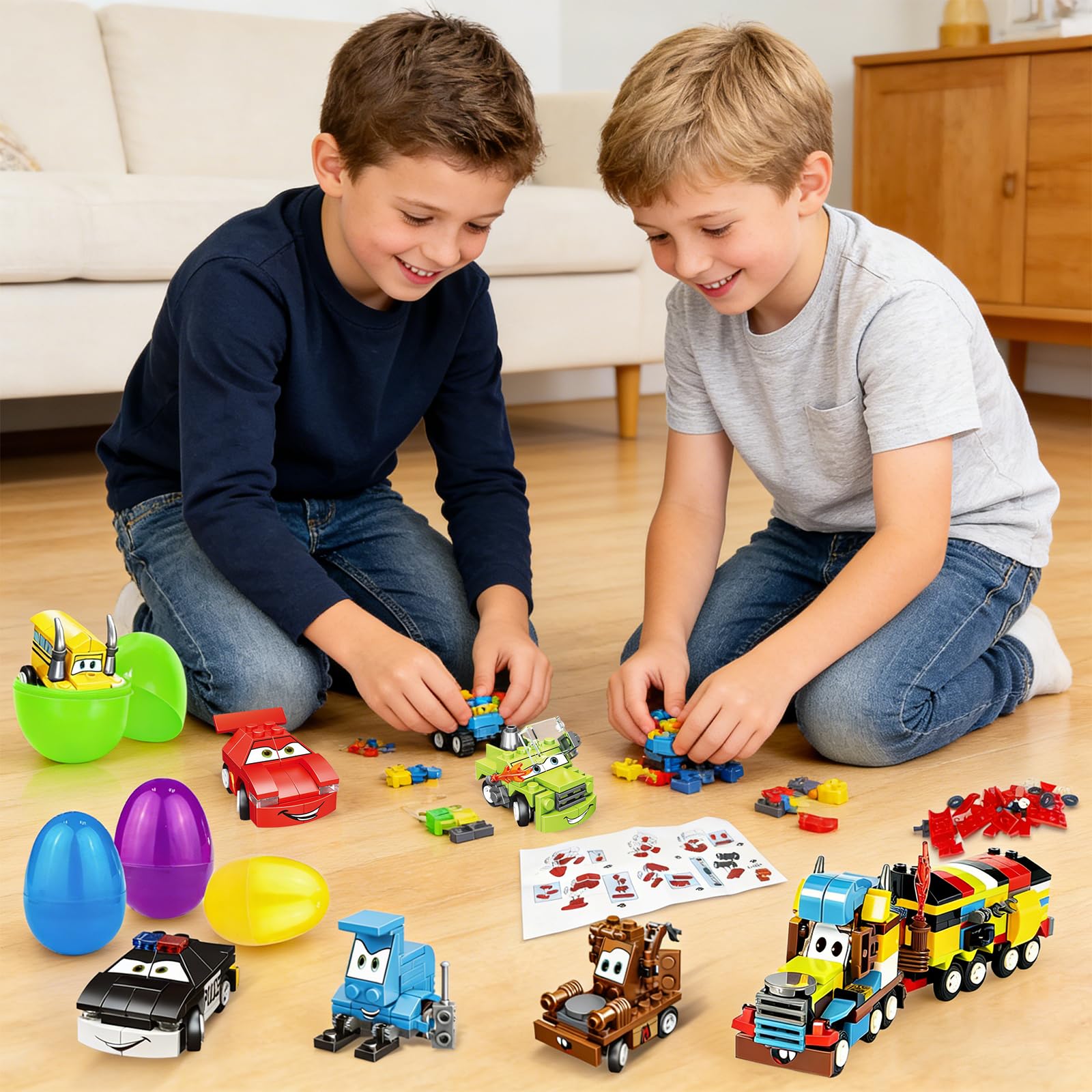 AMENON colorful building-block vehicles for creative construction.