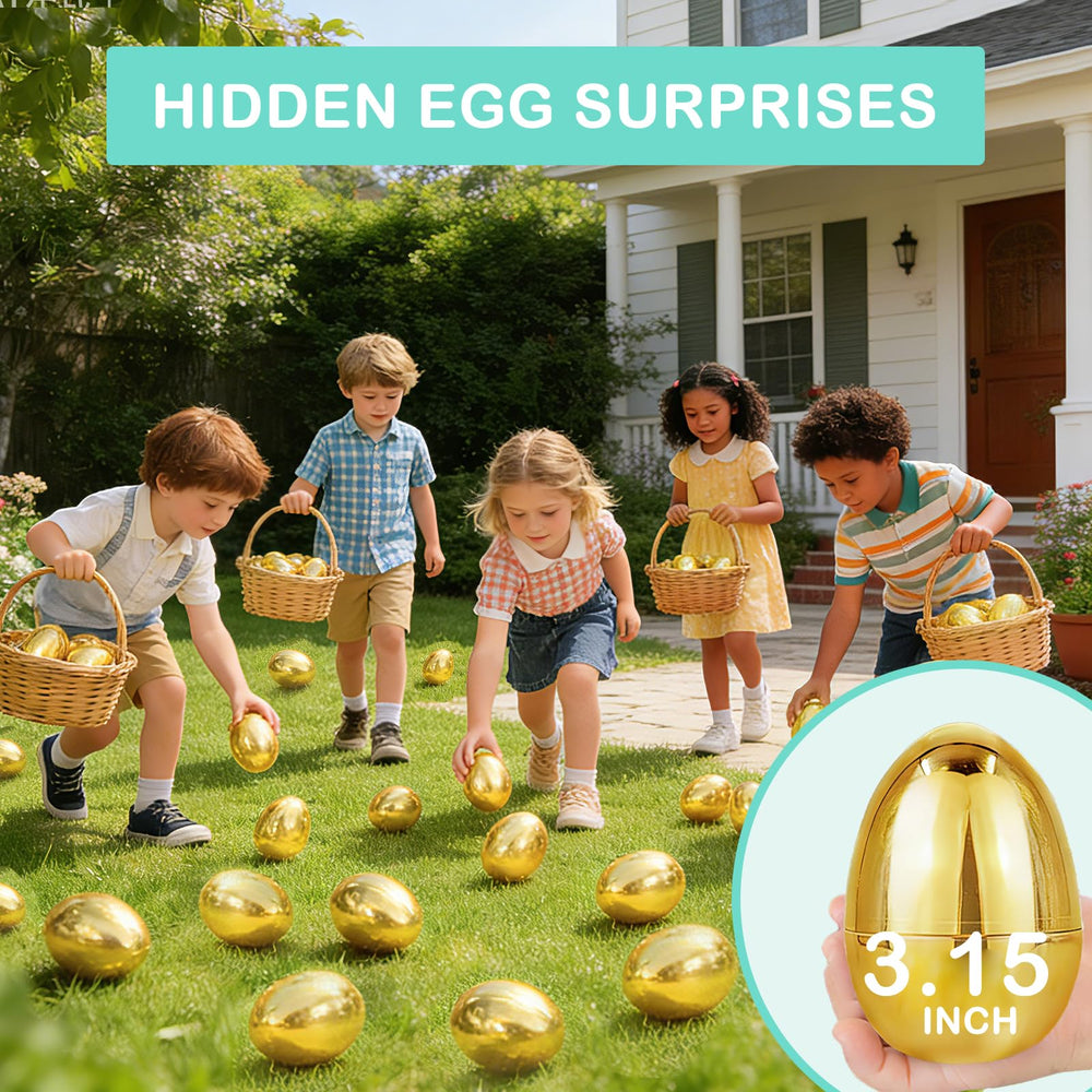 AMENON 3.15-inch golden Easter eggs measure 3.15 by 2.1 inches
