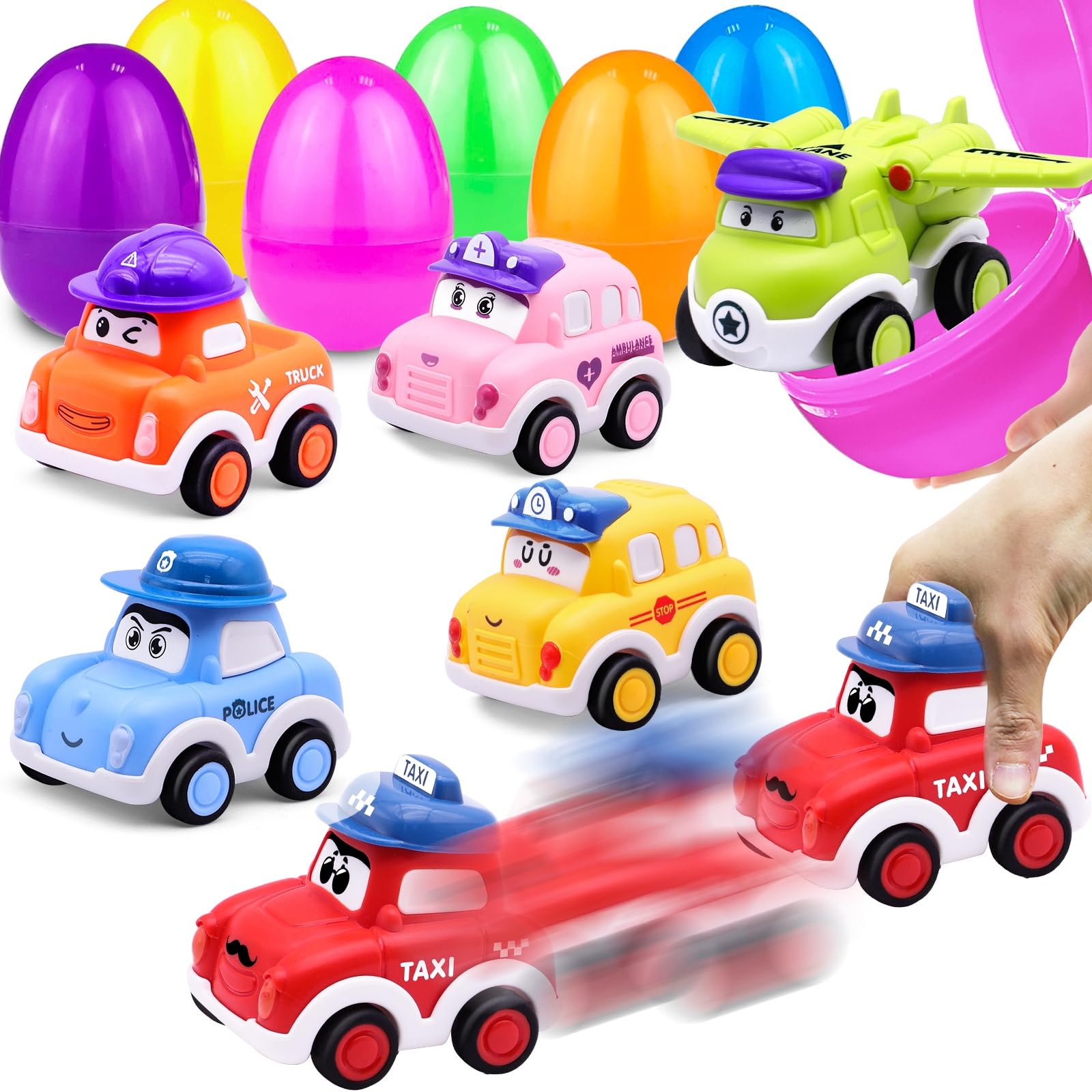 AMENON 3.8 inch purple Easter egg with pull back car, ideal for classroom prizes