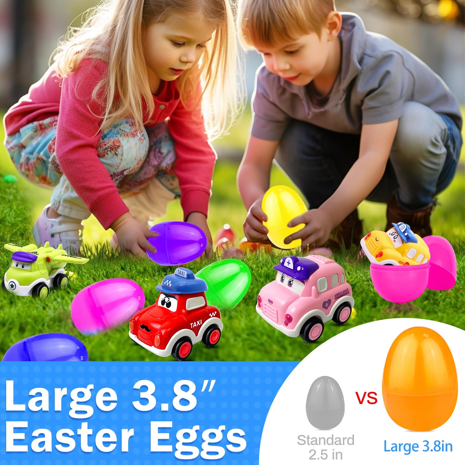 AMENON 3.8 inch yellow Easter egg with pull back car, colorful rewards for kids celebrations