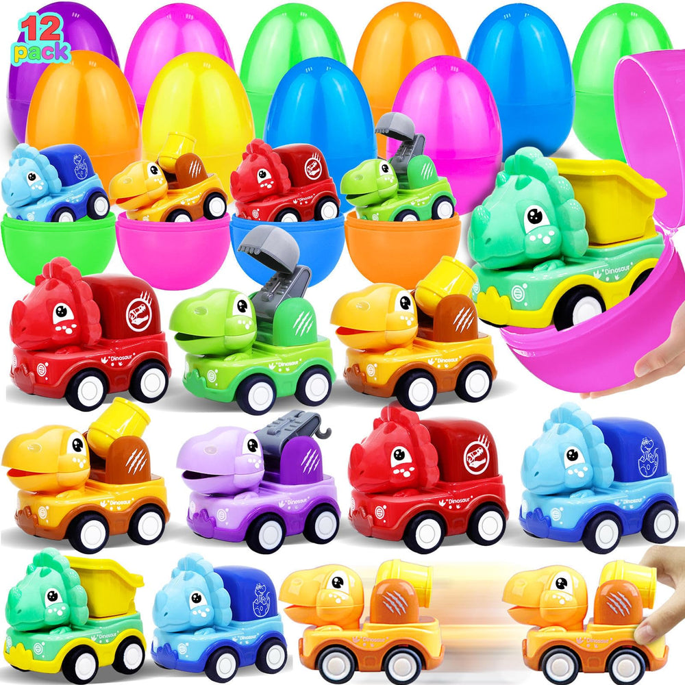 AMENON jumbo green Easter egg with dinosaur pull-back car inside, ideal for egg hunts