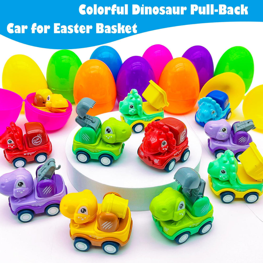 AMENON jumbo purple Easter egg with dinosaur pull-back car inside, kid activity