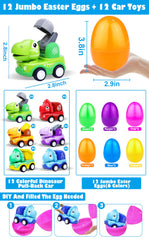 AMENON jumbo yellow Easter egg with dinosaur pull-back car inside, classroom prize
