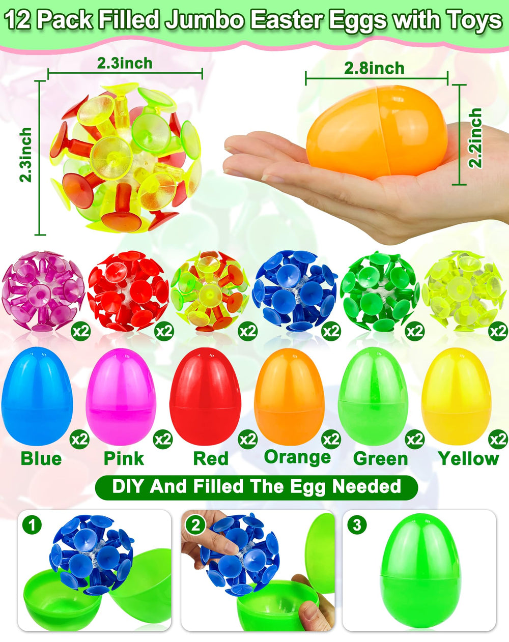 AMENON Easter eggs with suction ball toys for mess-free tossing and sticking fun.