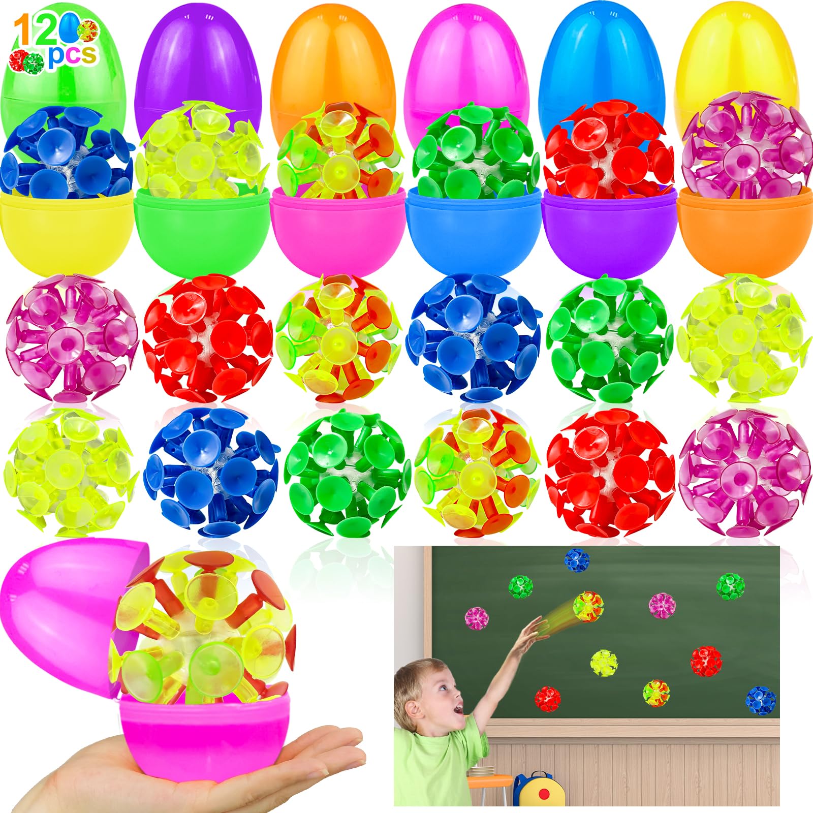 AMENON filled Easter eggs with suction cups for colorful hunts and tactile play.