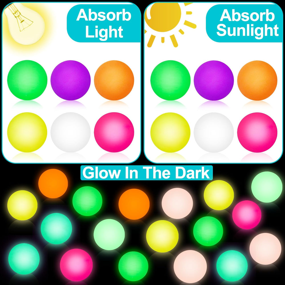 AMENON glow-in-the-dark bouncy ball shown with eggs for active indoor play.