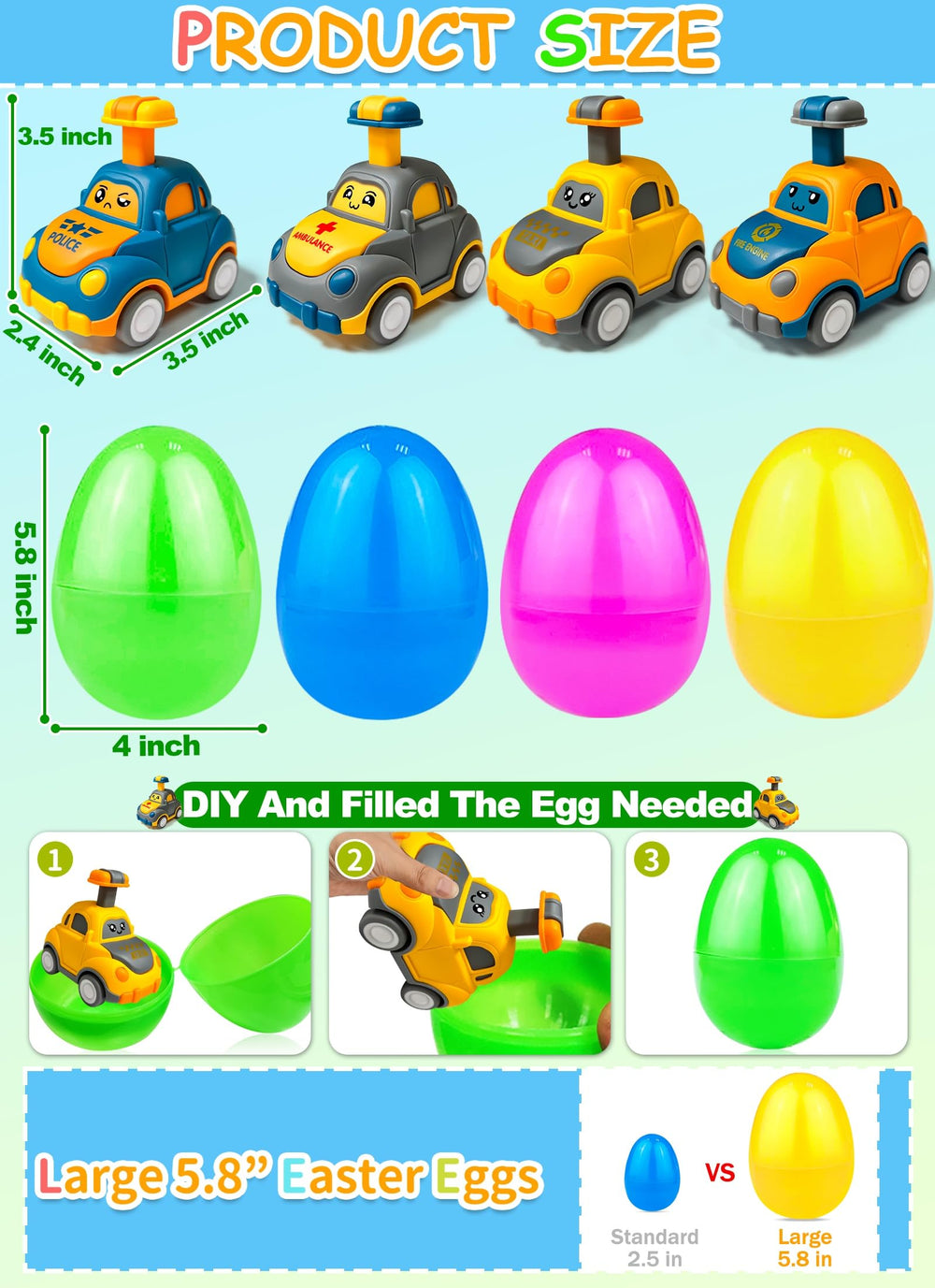 AMENON jumbo Easter egg orange fire-engine car boosts color recognition.