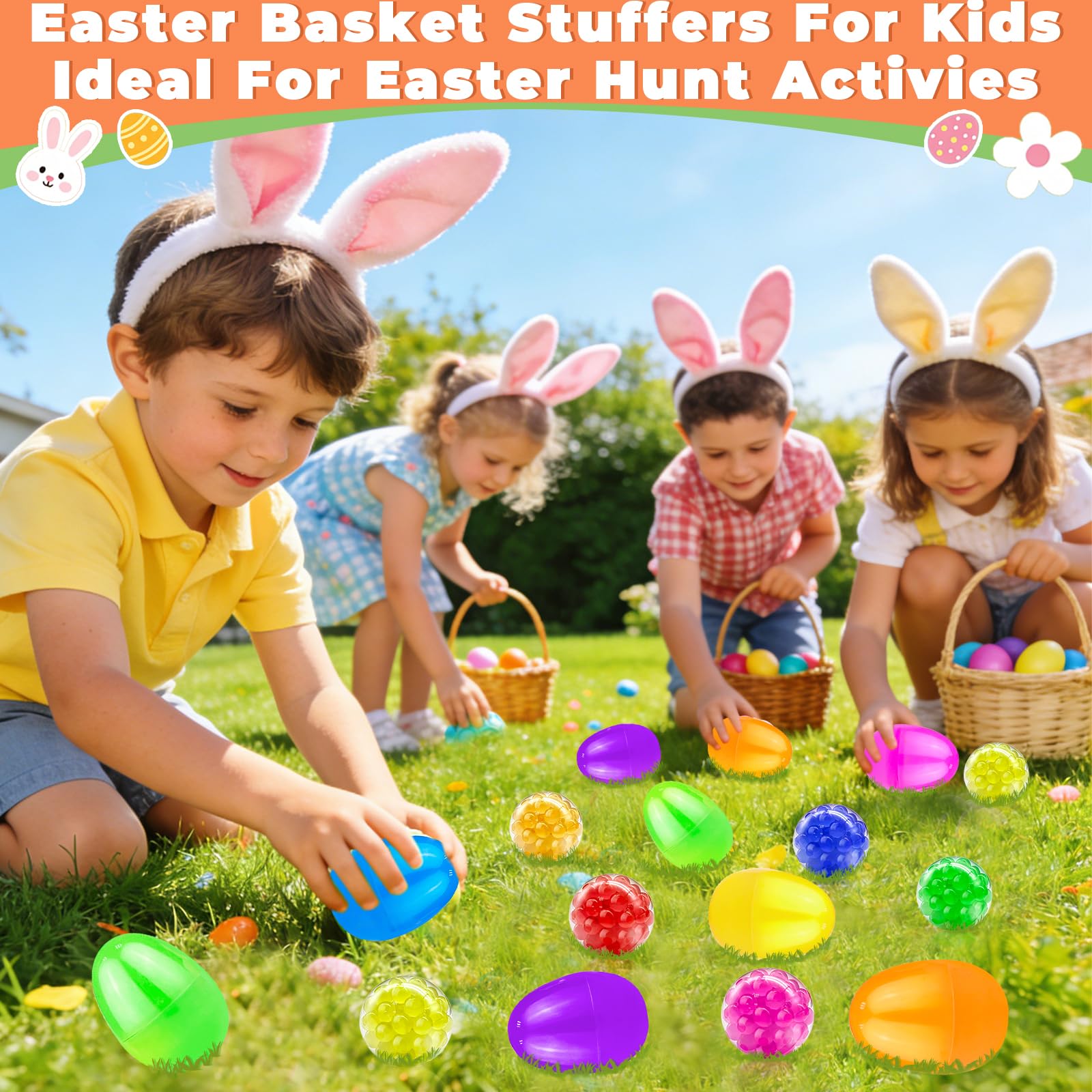 Amenon kids enjoying an Easter egg hunt with prefilled eggs.